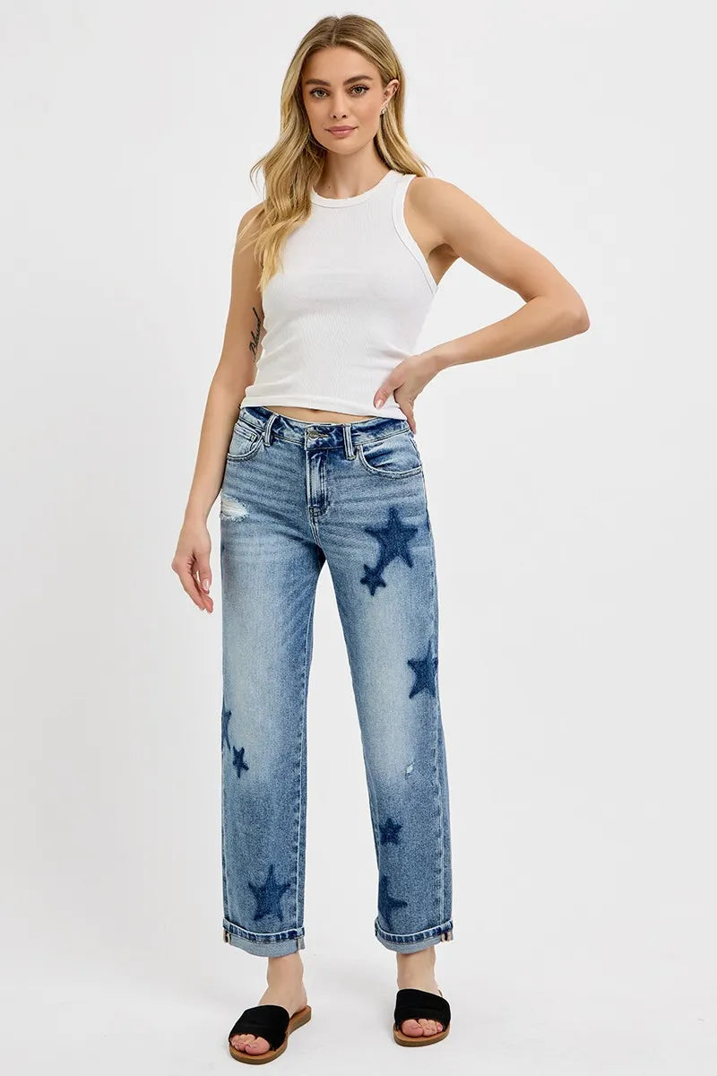 Risen Mid Rise Star Boyfriend Cuffed Jeans