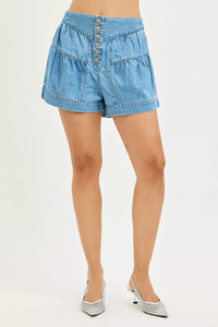 Risen High Rise Elastic Band Slouchy Shorts With Shirred Detail RDS6410