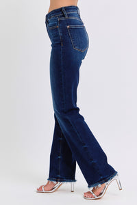 Judy Blue Mid Rise Frayed Hem Straight Leg Jeans