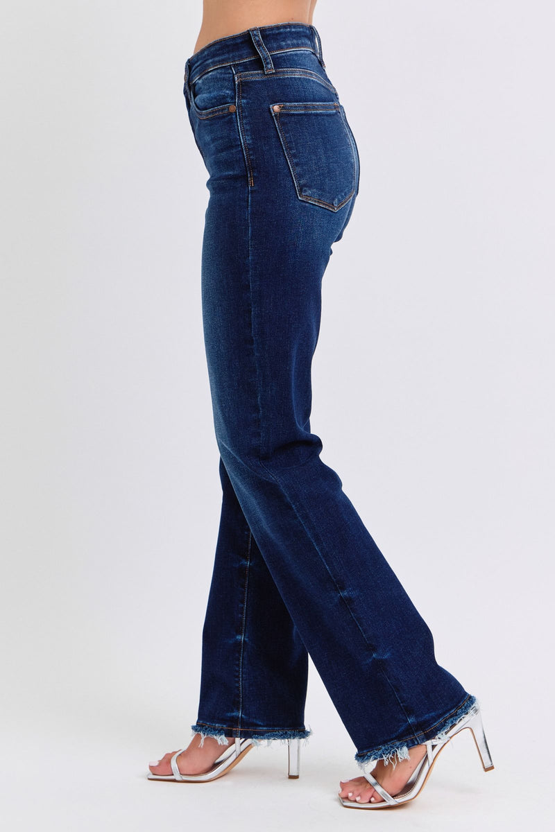 Judy Blue Mid Rise Frayed Hem Straight Leg Jeans