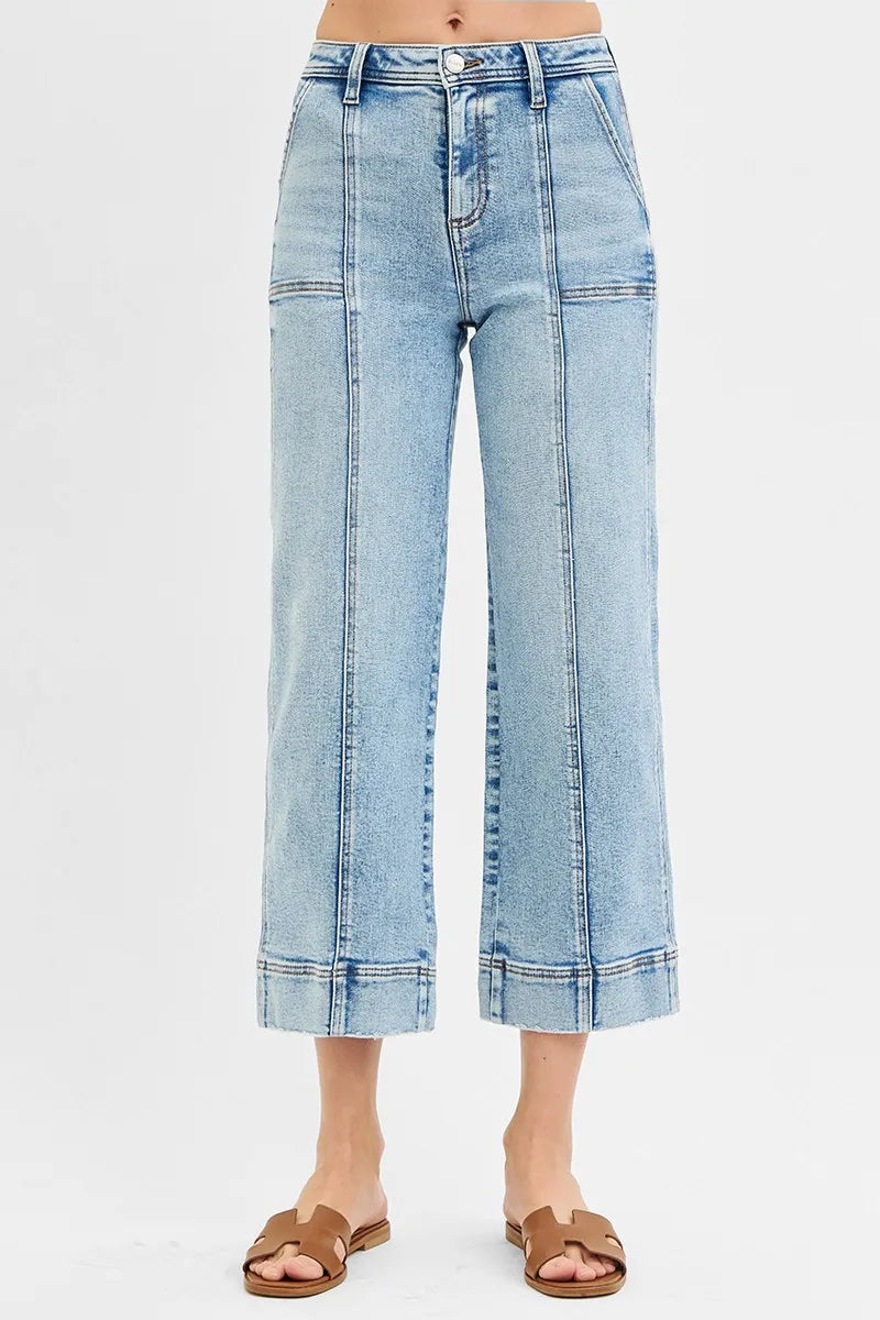 Risen High Rise Cropped Wide Leg Pintuck Detailed Jeans – Lilac East Risen High Rise Cropped Wide Leg Pintuck Detailed Jeans – Lilac East