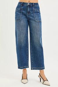 Risen Mid Rise Slouchy Cropped Baggy Patch Pocket Jeans