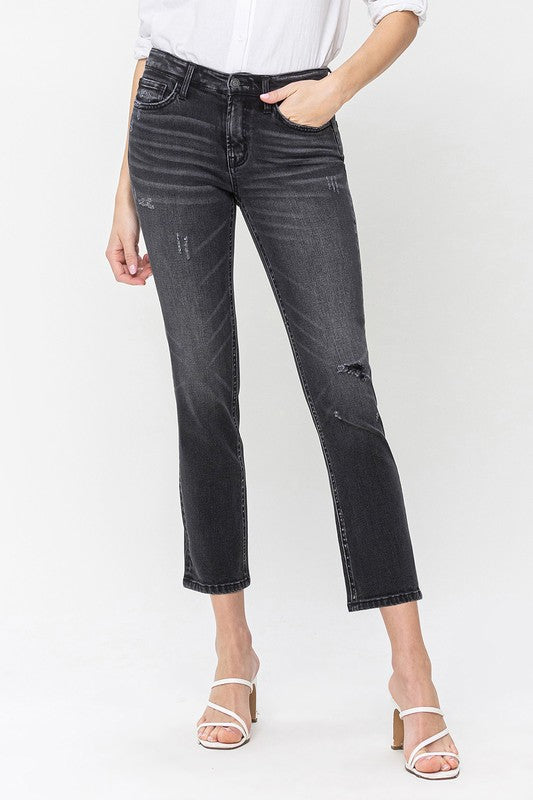 Flying Monkey Vintage Black Mid Rise Crop Slim Straight Jeans