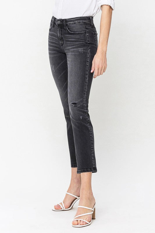 Flying Monkey Vintage Black Mid Rise Crop Slim Straight Jeans