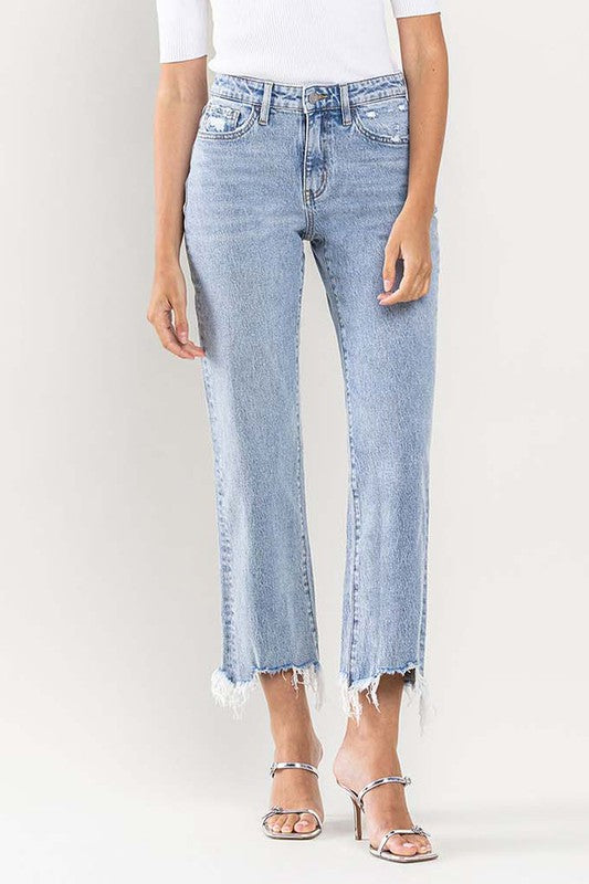 VERVET High Rise Cropped Distressed Hem Relaxed Fit Jeans