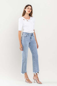 VERVET High Rise Cropped Distressed Hem Relaxed Fit Jeans