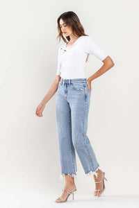 VERVET High Rise Cropped Distressed Hem Relaxed Fit Jeans