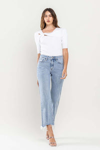 VERVET High Rise Cropped Distressed Hem Relaxed Fit Jeans