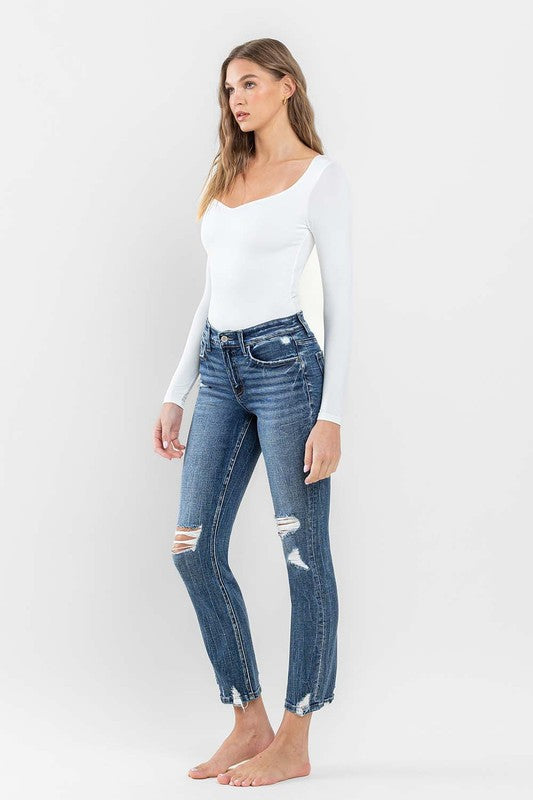 Flying Monkey Mid Rise Distressed Crop Slim Straight Jeans