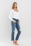 Flying Monkey Mid Rise Distressed Crop Slim Straight Jeans