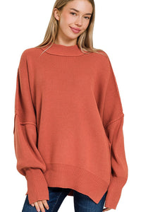 Zenana Classic & Carefree Side Slit Oversized Sweater TW-3424X5