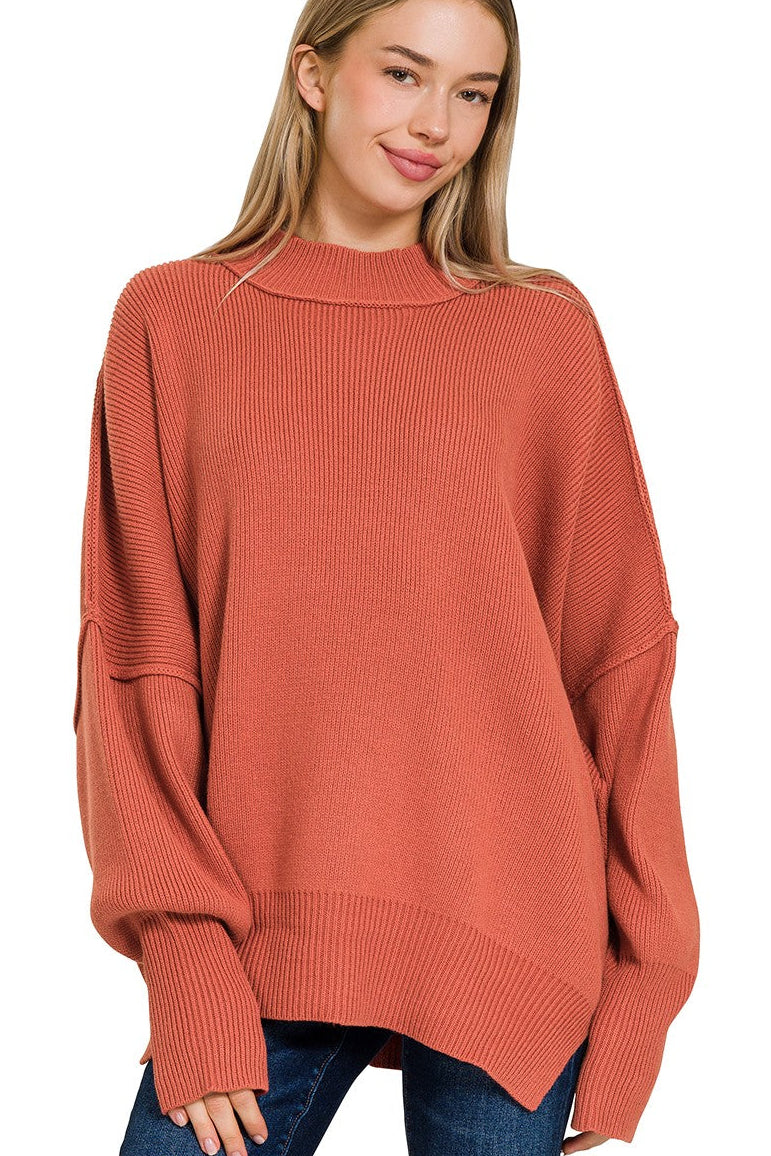 Zenana Classic & Carefree Side Slit Oversized Sweater TW-3424X5