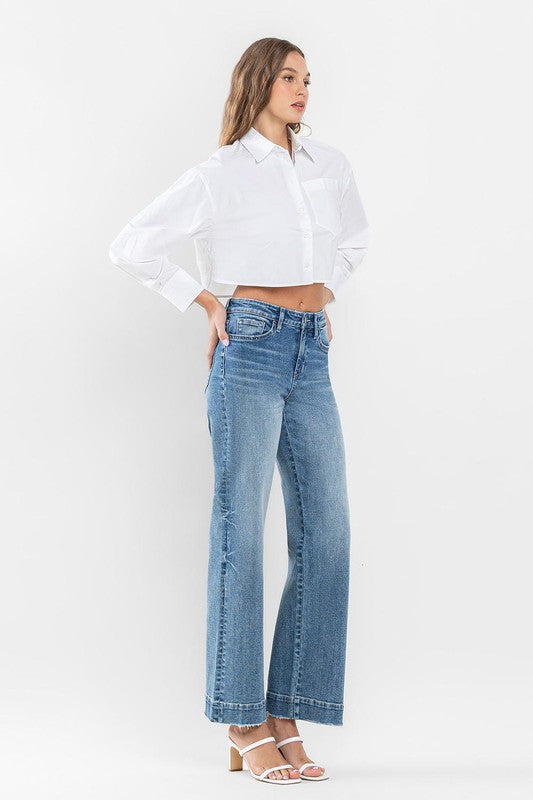 Flying Monkey High Rise with Trouser Hem Detail Wide Leg Jeans