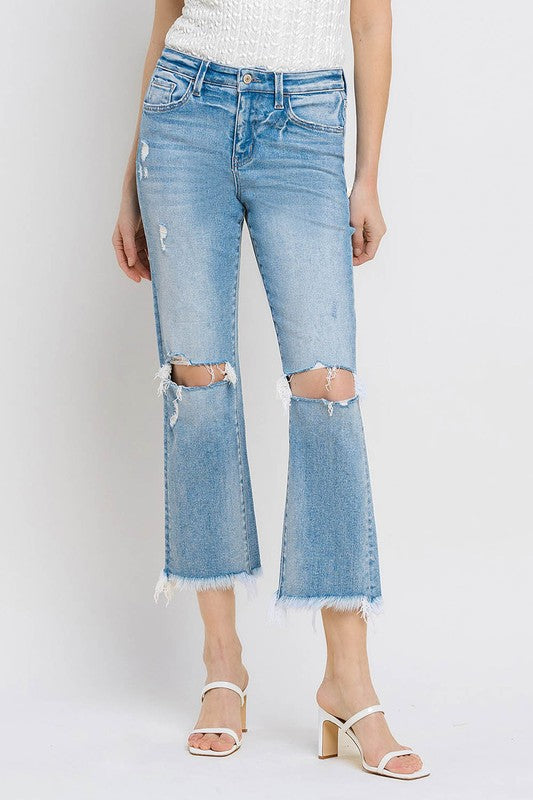 VERVET High Rise Frayed Hem Crop Straight Jeans