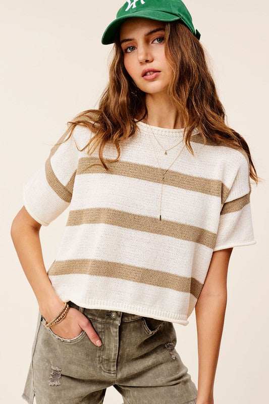 Sincerely Lightweight Stripe Sweater Short Sleeve Top