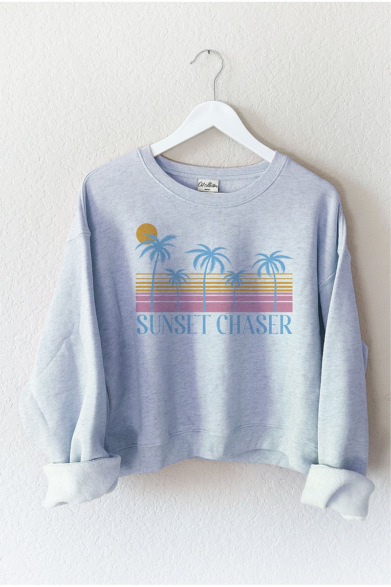 Sunset Chaser Mid Cropped Graphic Fleece Sweatshirt