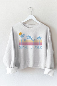 Sunset Chaser Mid Cropped Graphic Fleece Sweatshirt