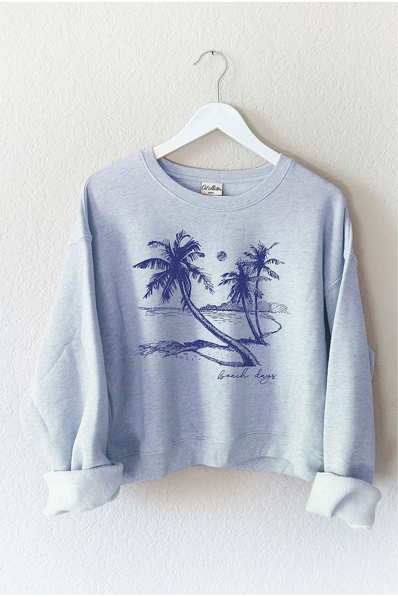 Beach Days Mid Cropped Graphic Fleece Sweatshirt