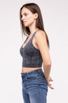 Mineral Wash Ribbed Cropped V-Neck Tank Top