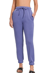 Zenana Fleece Joggers with Pockets in Marlin Blue