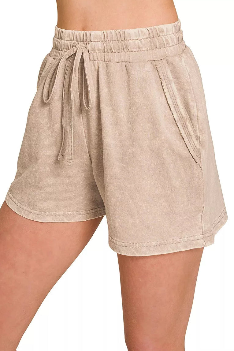 Zenana French Terry Acid Washed Relaxed Top & Shorts Set