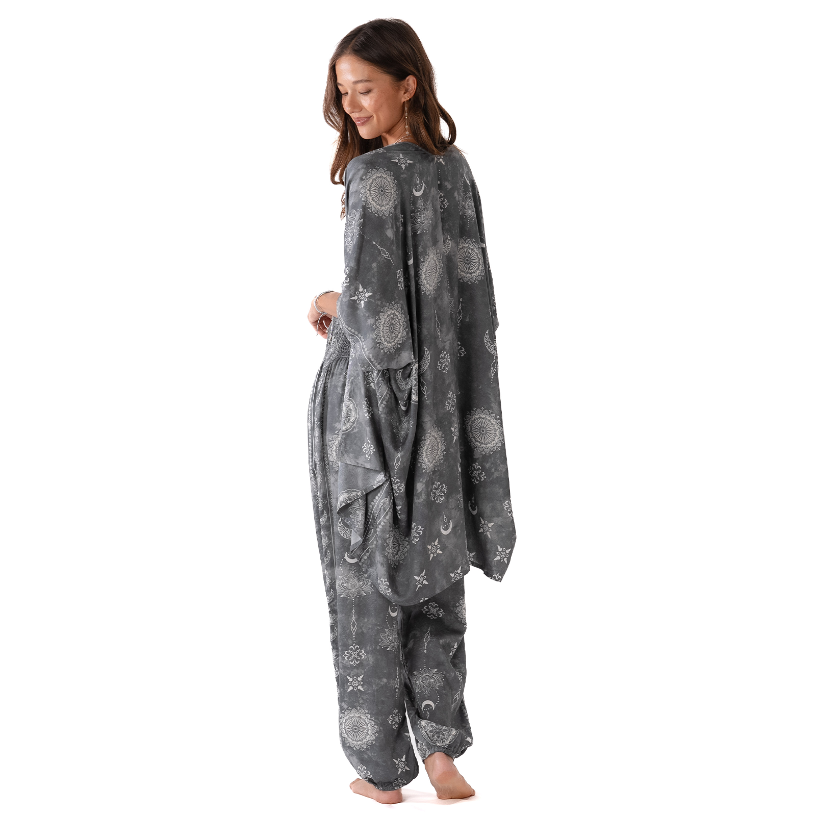 Lotus and Luna Celestial Grey Harem Pants & Kimono Lounge Set
