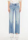 Kancan Mid Rise Frayed Hem Straight Jeans