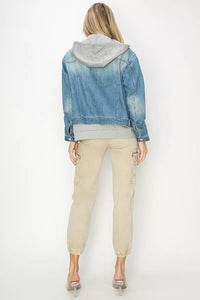 Risen Oversized Denim Jacket with Hoodie Lining