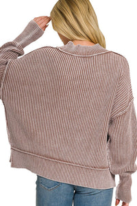 Zenana Washed Cotton Oversized Cropped Sweater TWW-2325A5