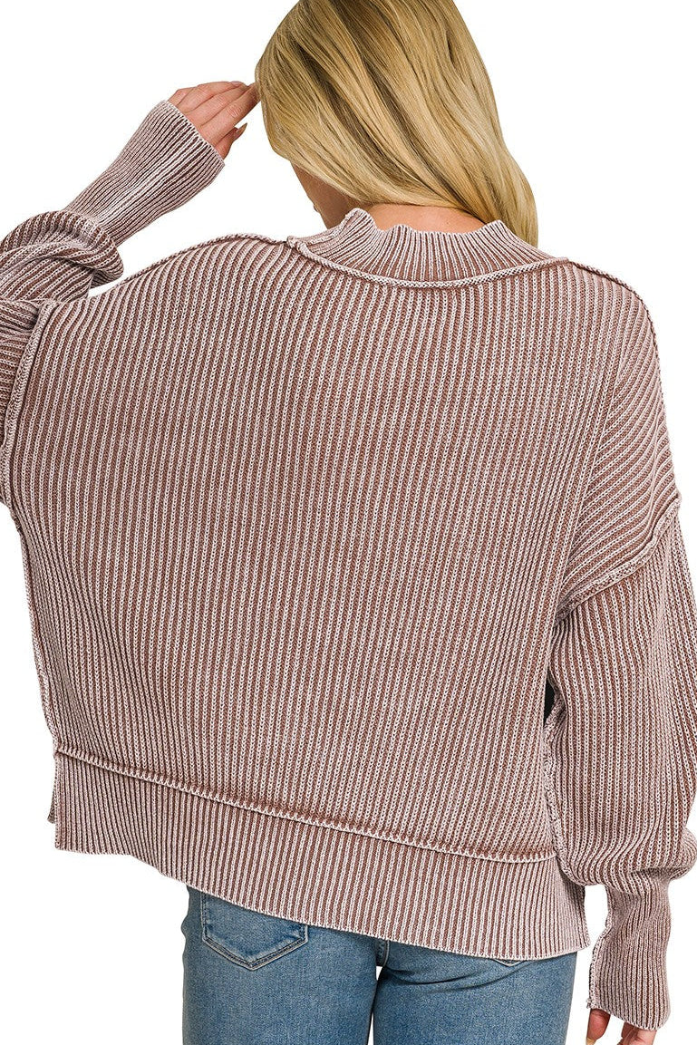 Zenana Washed Cotton Oversized Cropped Sweater TWW-2325A5