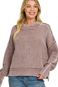 Zenana Washed Cotton Oversized Cropped Sweater TWW-2325A5
