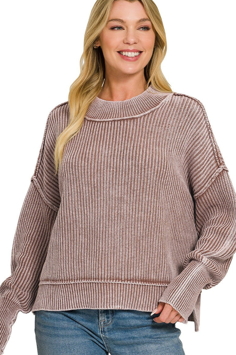 Zenana Washed Cotton Oversized Cropped Sweater TWW-2325A5