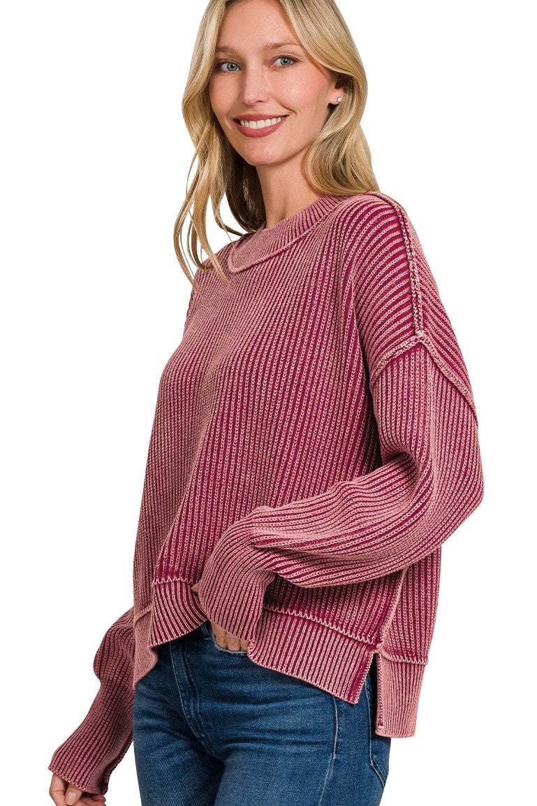 Zenana Washed Cotton Oversized Cropped Sweater TWW-2325A5