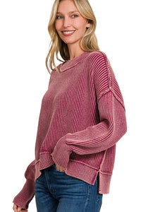 Zenana Washed Cotton Oversized Cropped Sweater TWW-2325A5