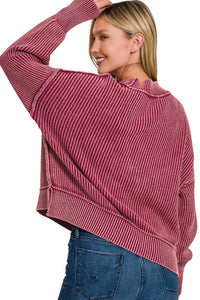 Zenana Washed Cotton Oversized Cropped Sweater TWW-2325A5