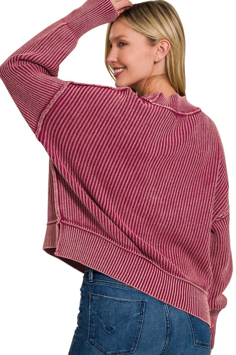Zenana Washed Cotton Oversized Cropped Sweater TWW-2325A5