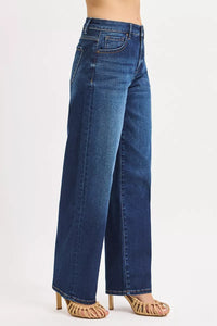 Risen Mid Rise Dark Wash Wide Baggy Jeans