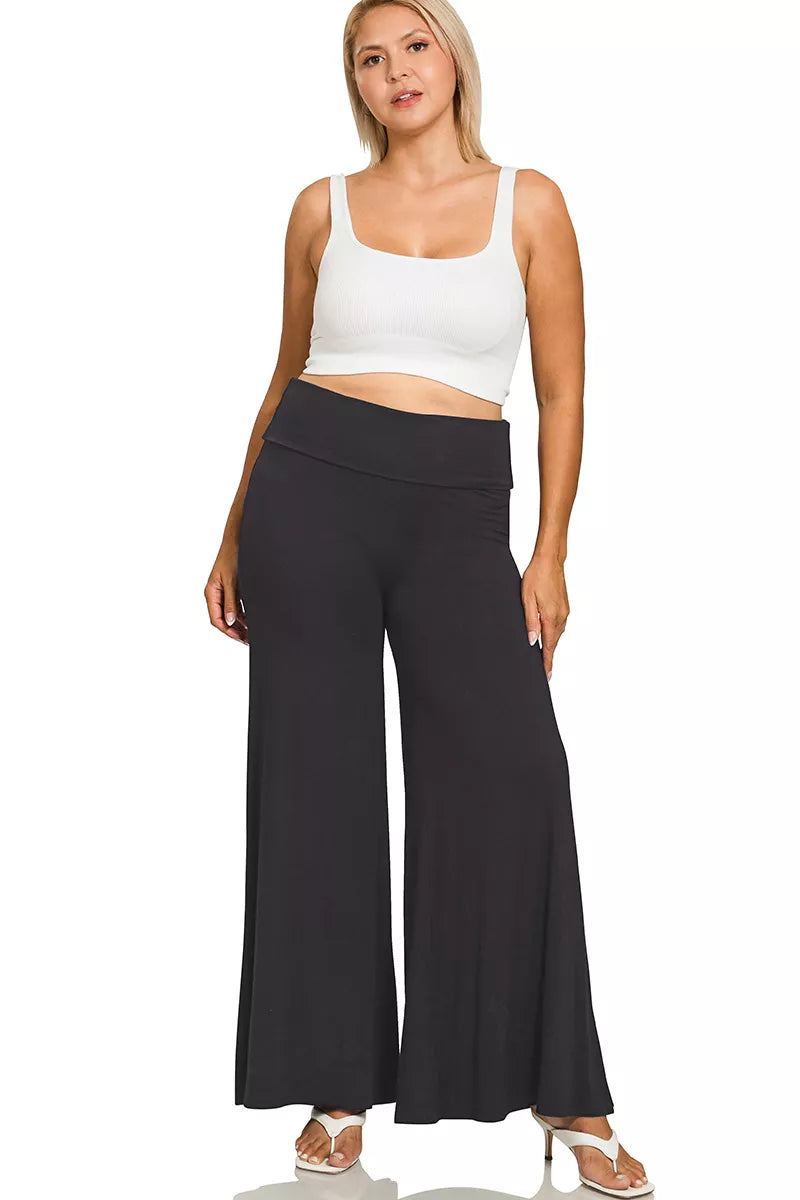Fold Over Waist Comfy Palazzo Pants