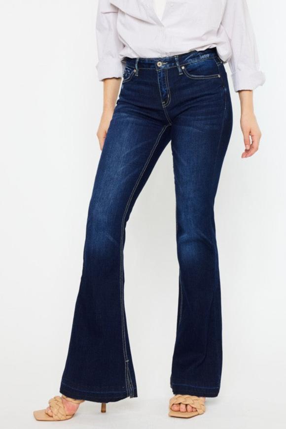 Kancan Mid Rise Dark Wash Flare Jeans