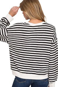 Zenana Striped Round Neck Sweatshirt