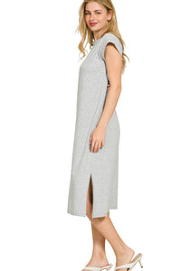 Zenana Round Neck Short Sleeve Midi Dress in Heather Grey