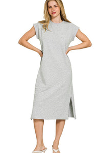 Zenana Round Neck Short Sleeve Midi Dress in Heather Grey