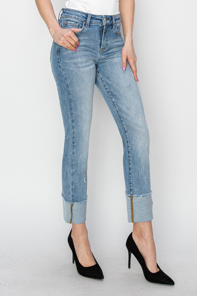 RISEN High Rise Cuffed Slim Straight Jeans