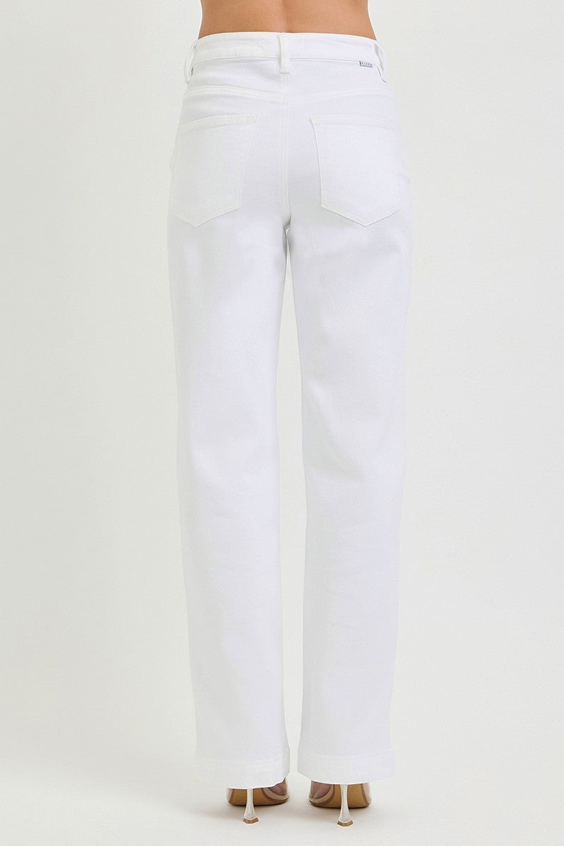 Risen High Rise Wide Leg Baggy Pants in White