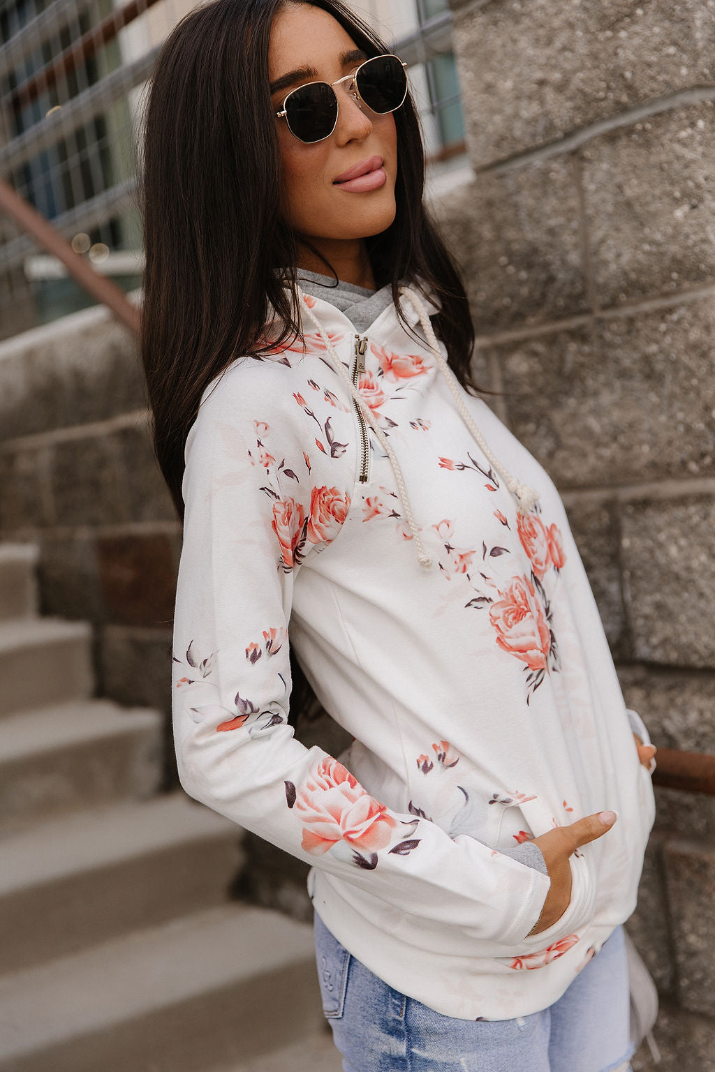 Ampersand Avenue DoubleHood™ Sweatshirt - Brushed Blossoms