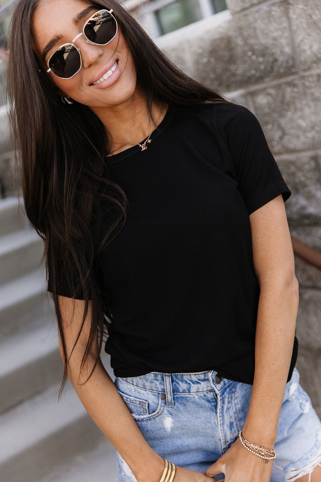 Ampersand Avenue Ribbed Lulu Tee - Noir