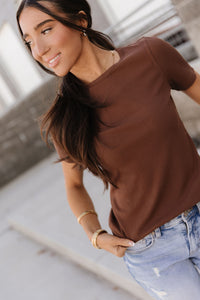 Ampersand Avenue Ribbed Lulu Tee - Coffee