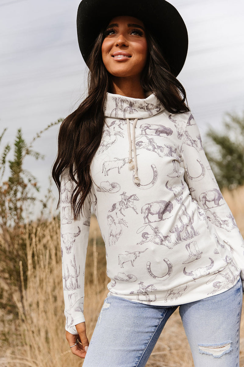 Ampersand Avenue Cowl Neck Sweatshirt - Home On The Range