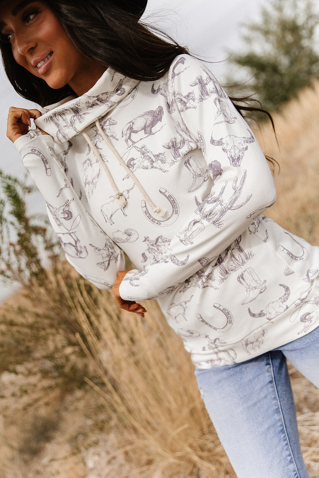Ampersand Avenue Cowl Neck Sweatshirt - Home On The Range