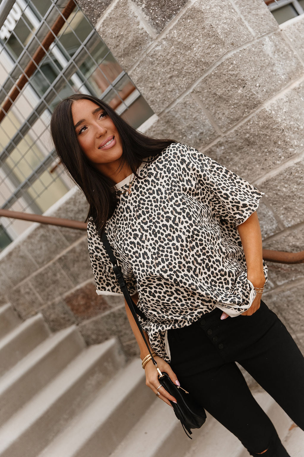 Ampersand Avenue Boyfriend Tee - Layover Leopard